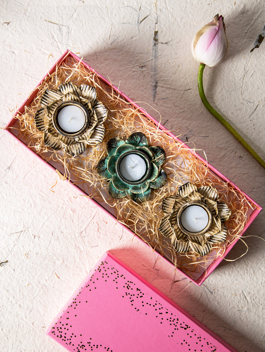 Festive Tea Light Holders Gift Box - Set of 3