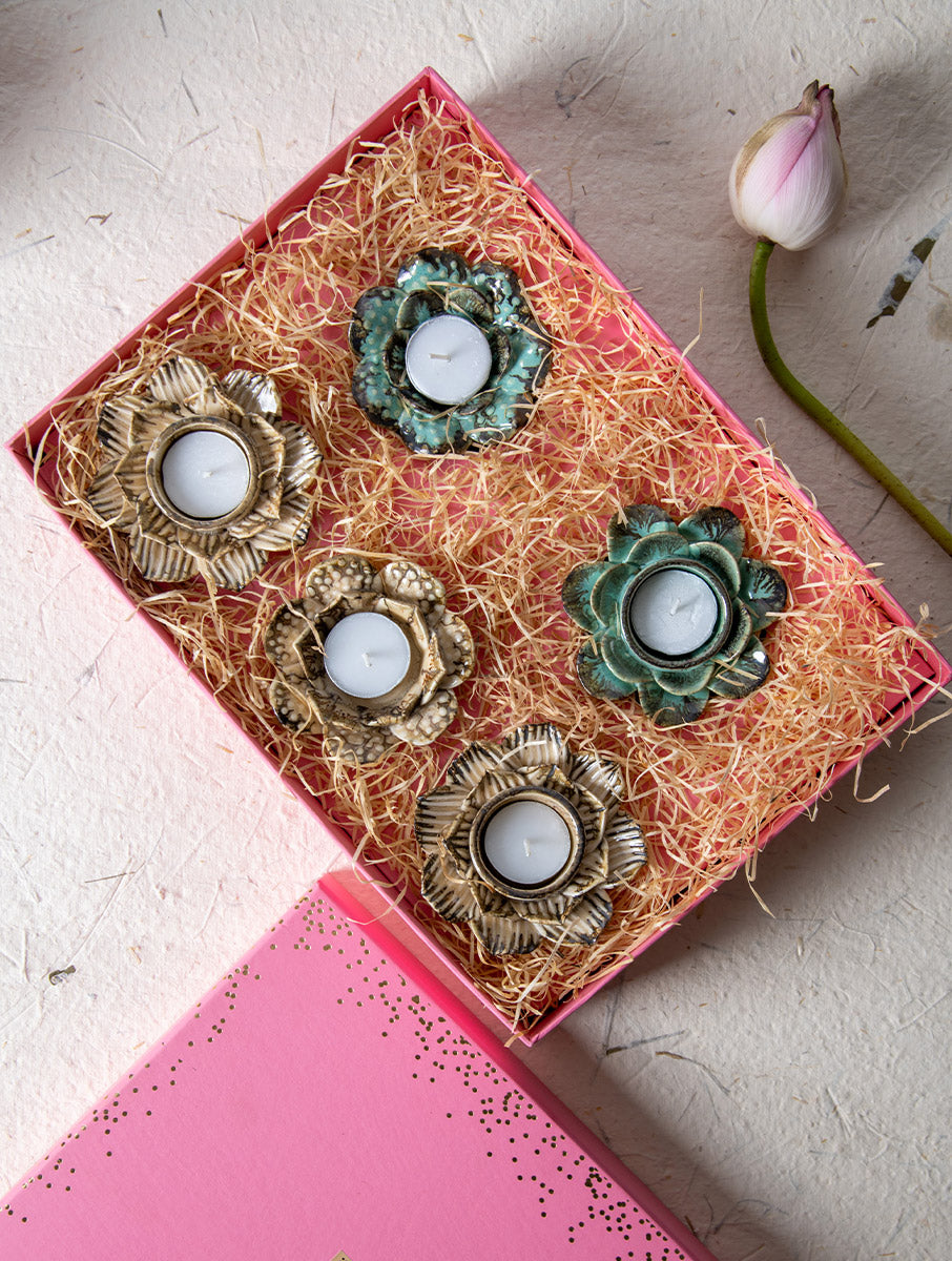 Festive Tea Light Holders Gift Box - Set of 5