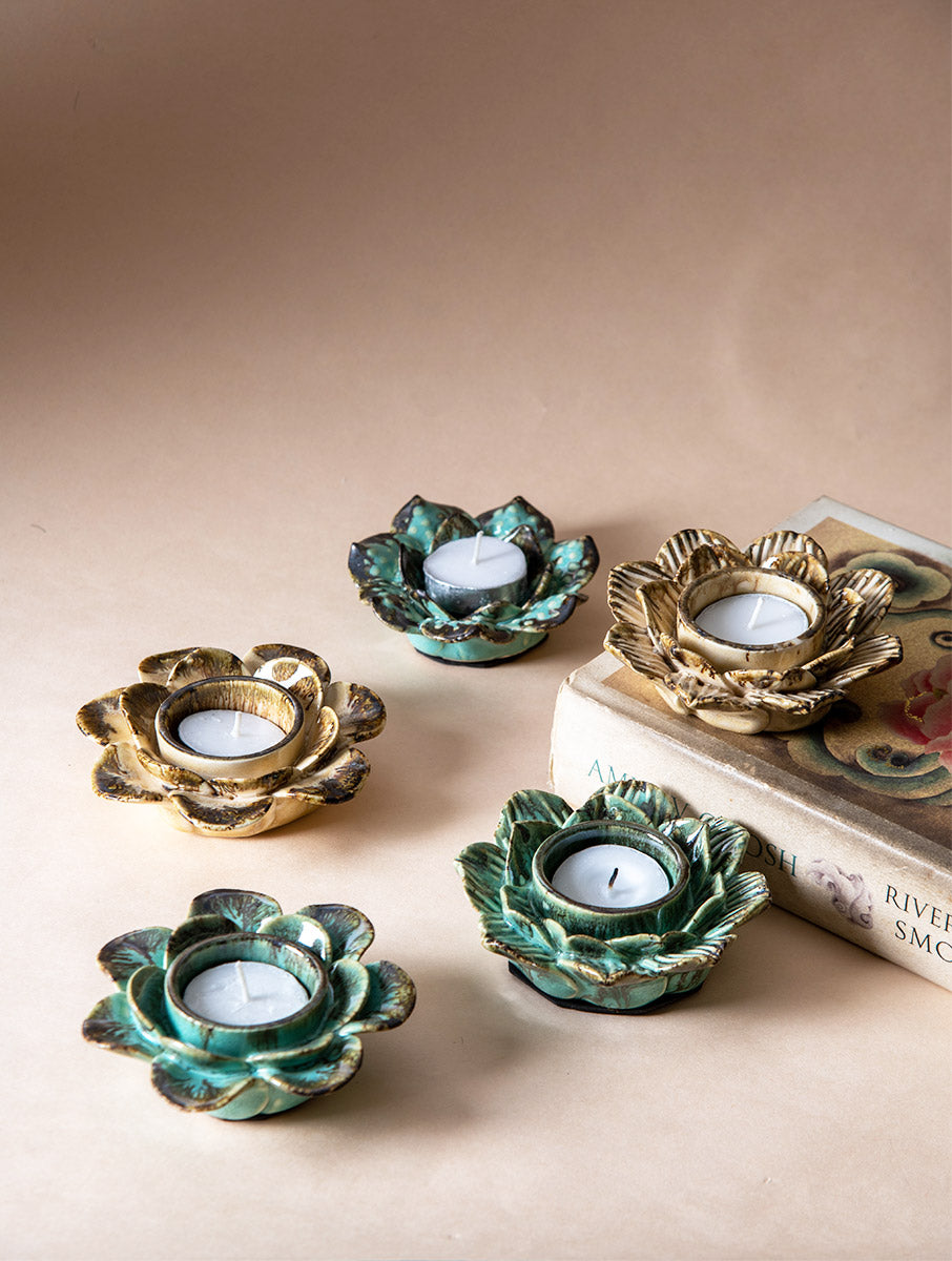 Festive Tea Light Holders Gift Box - Set of 5