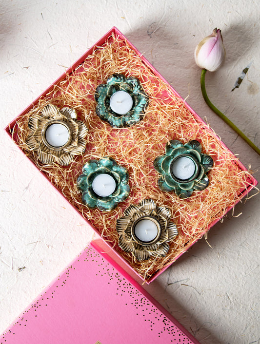 Festive Tea Light Holders Gift Box - Set of 5