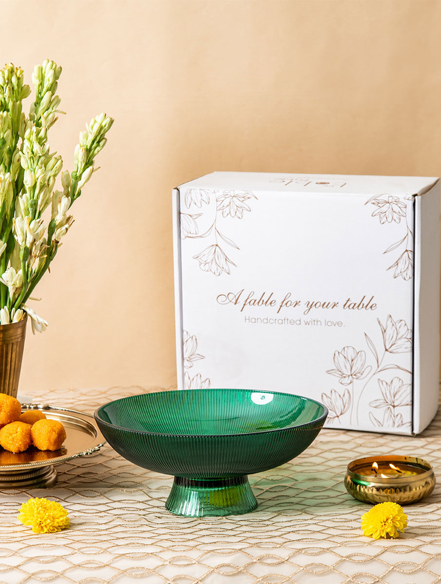 Green Ribbed Glass Bowl Gift Box