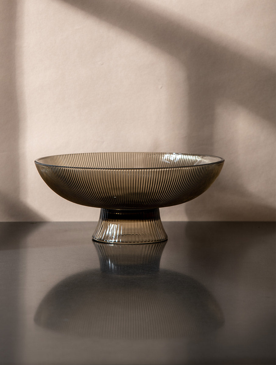 Brown Ribbed Glass Bowl