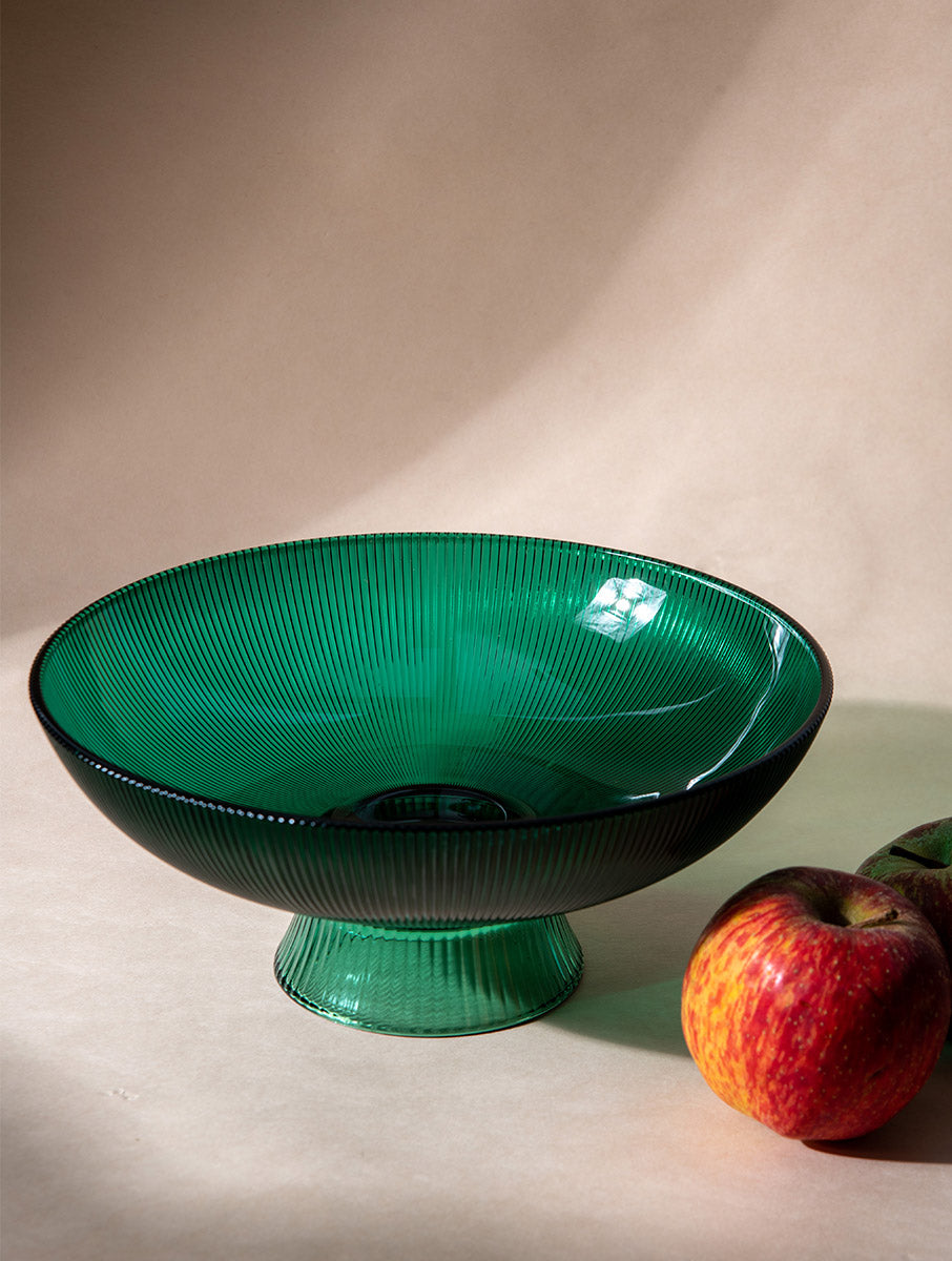 Green Ribbed Glass Bowl