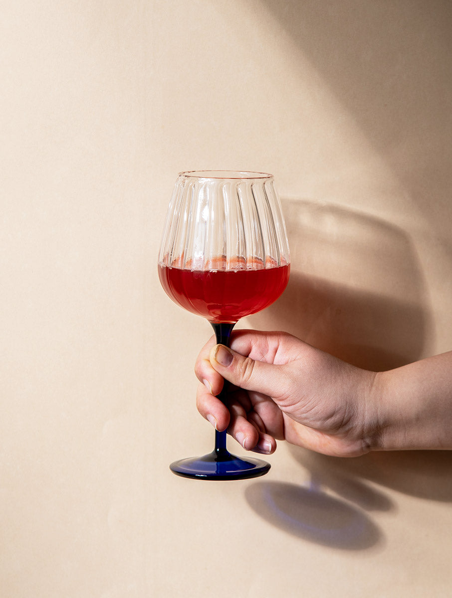 Ribbed Goblet Wine Glass - Blue