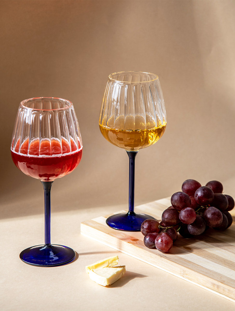 Ribbed Goblet Wine Glass - Blue