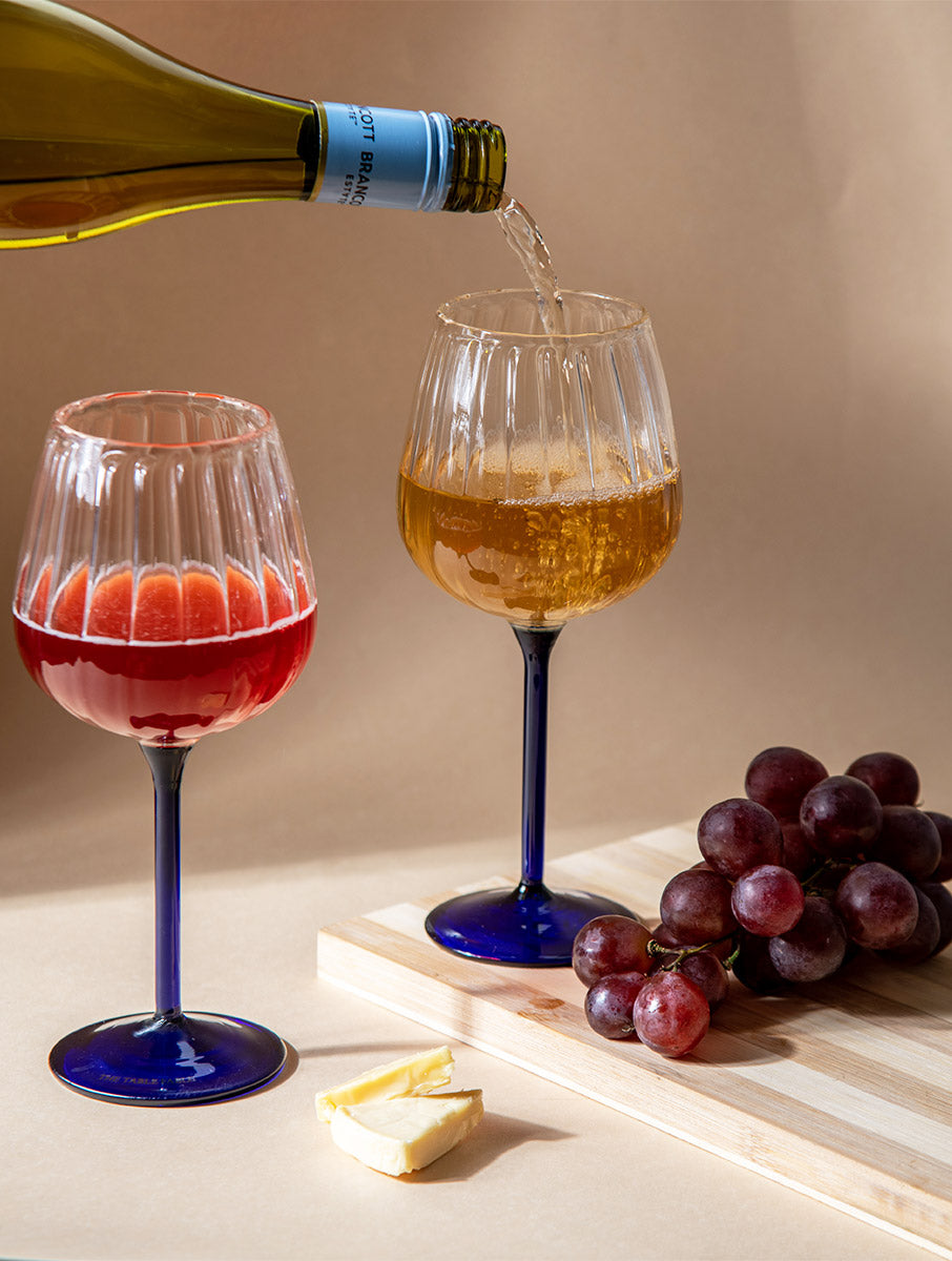 Ribbed Goblet Wine Glass - Blue